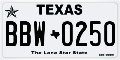 TX license plate BBW0250