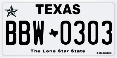 TX license plate BBW0303