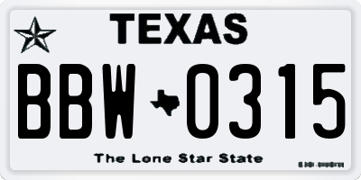TX license plate BBW0315