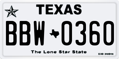 TX license plate BBW0360
