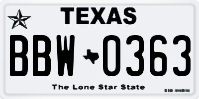 TX license plate BBW0363