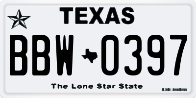 TX license plate BBW0397