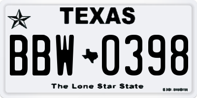 TX license plate BBW0398