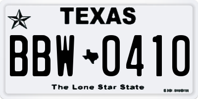TX license plate BBW0410