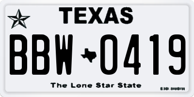 TX license plate BBW0419