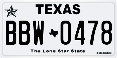 TX license plate BBW0478