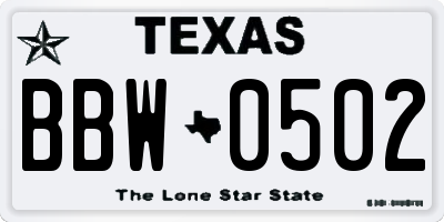 TX license plate BBW0502