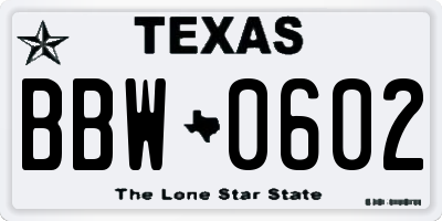 TX license plate BBW0602