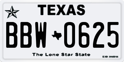 TX license plate BBW0625