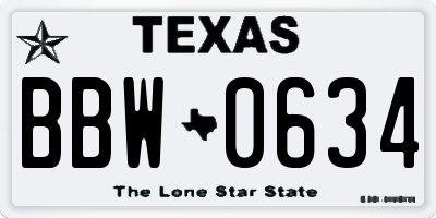 TX license plate BBW0634