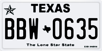 TX license plate BBW0635