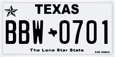 TX license plate BBW0701