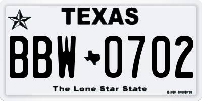 TX license plate BBW0702