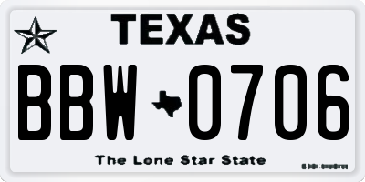 TX license plate BBW0706
