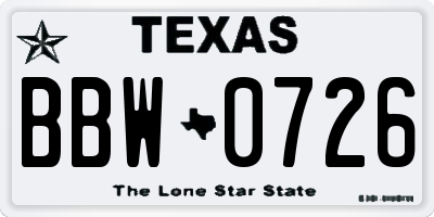 TX license plate BBW0726