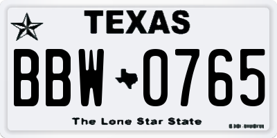 TX license plate BBW0765