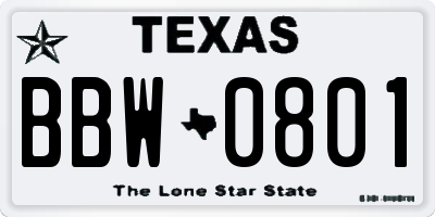 TX license plate BBW0801