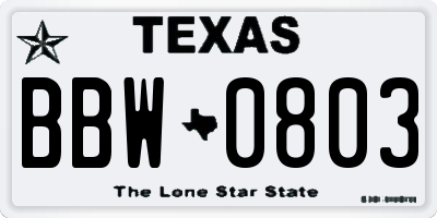 TX license plate BBW0803