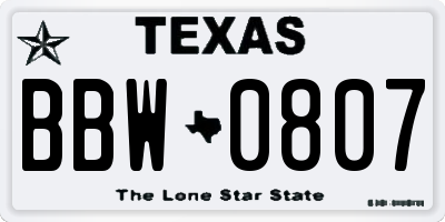 TX license plate BBW0807