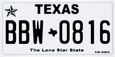 TX license plate BBW0816