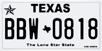 TX license plate BBW0818
