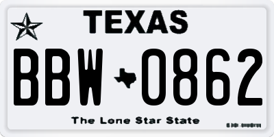 TX license plate BBW0862