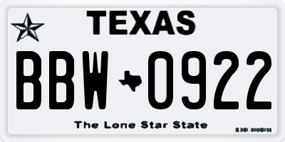 TX license plate BBW0922