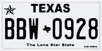 TX license plate BBW0928