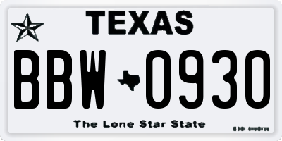 TX license plate BBW0930