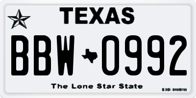TX license plate BBW0992