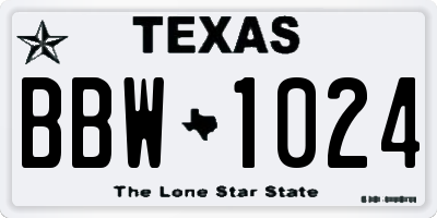 TX license plate BBW1024