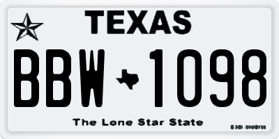 TX license plate BBW1098