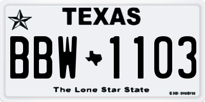 TX license plate BBW1103