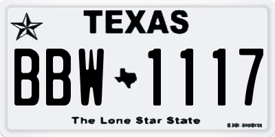 TX license plate BBW1117