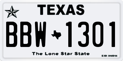 TX license plate BBW1301
