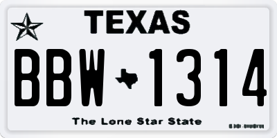 TX license plate BBW1314