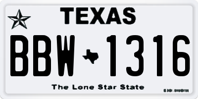 TX license plate BBW1316