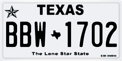 TX license plate BBW1702