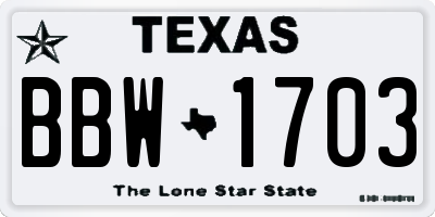 TX license plate BBW1703
