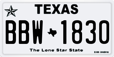 TX license plate BBW1830