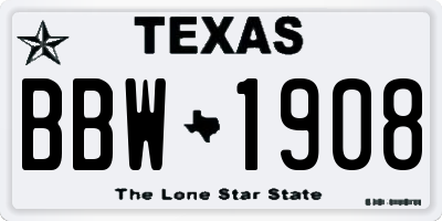 TX license plate BBW1908