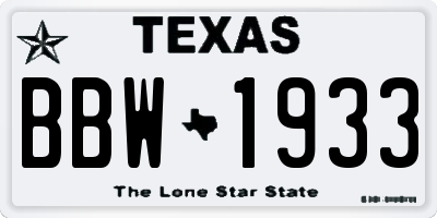 TX license plate BBW1933