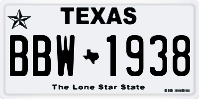 TX license plate BBW1938