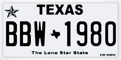TX license plate BBW1980