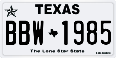 TX license plate BBW1985