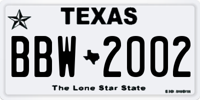 TX license plate BBW2002