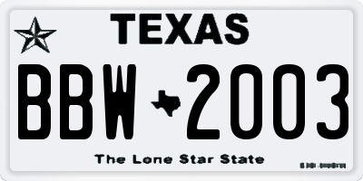 TX license plate BBW2003