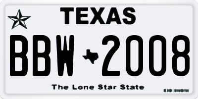 TX license plate BBW2008