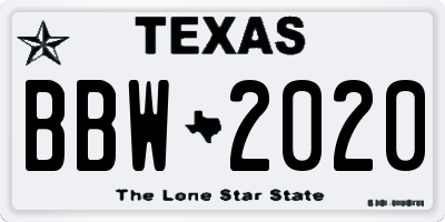 TX license plate BBW2020