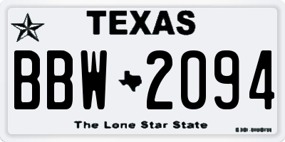 TX license plate BBW2094
